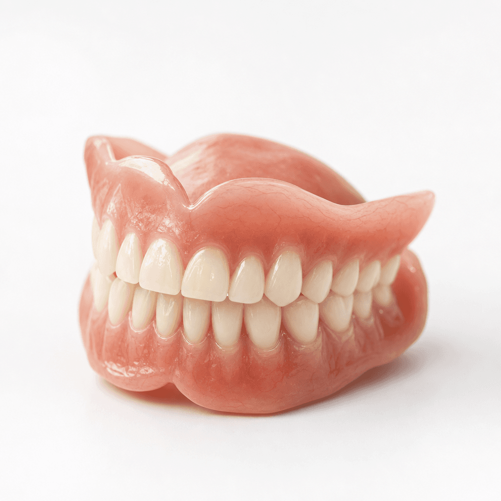Studio photograph of a complete digital denture design.
