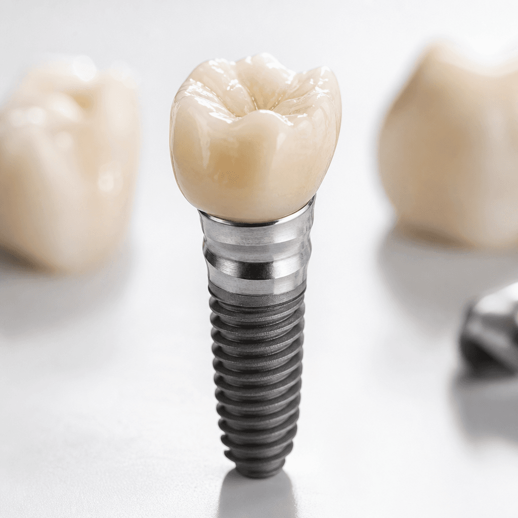 Studio photograph of an implant crown on an abutment.